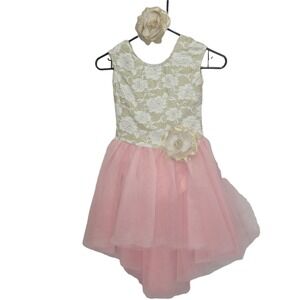 WEISSMAN Dance Costume Dress Size IC Pink Beige White 1 Piece With Head Piece
